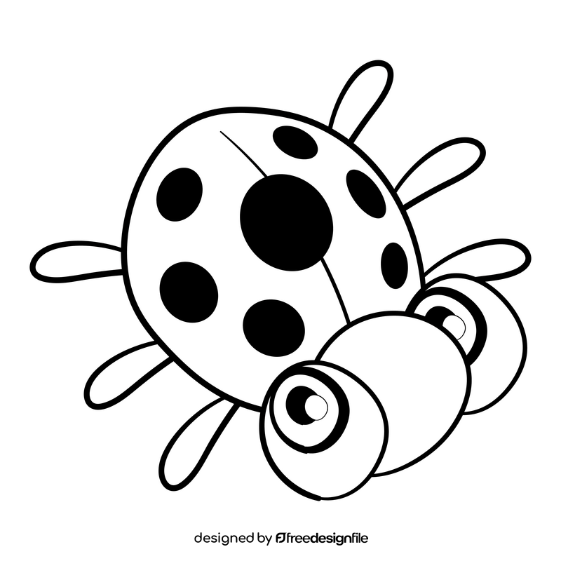 Ladybug cartoon black and white clipart