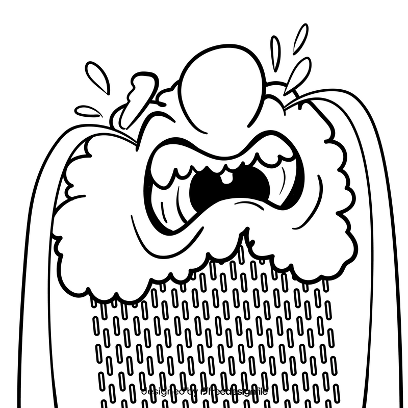 Cloud crying, rain cartoon black and white clipart