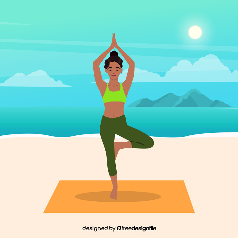 Woman doing yoga on the beach stock illustration vector