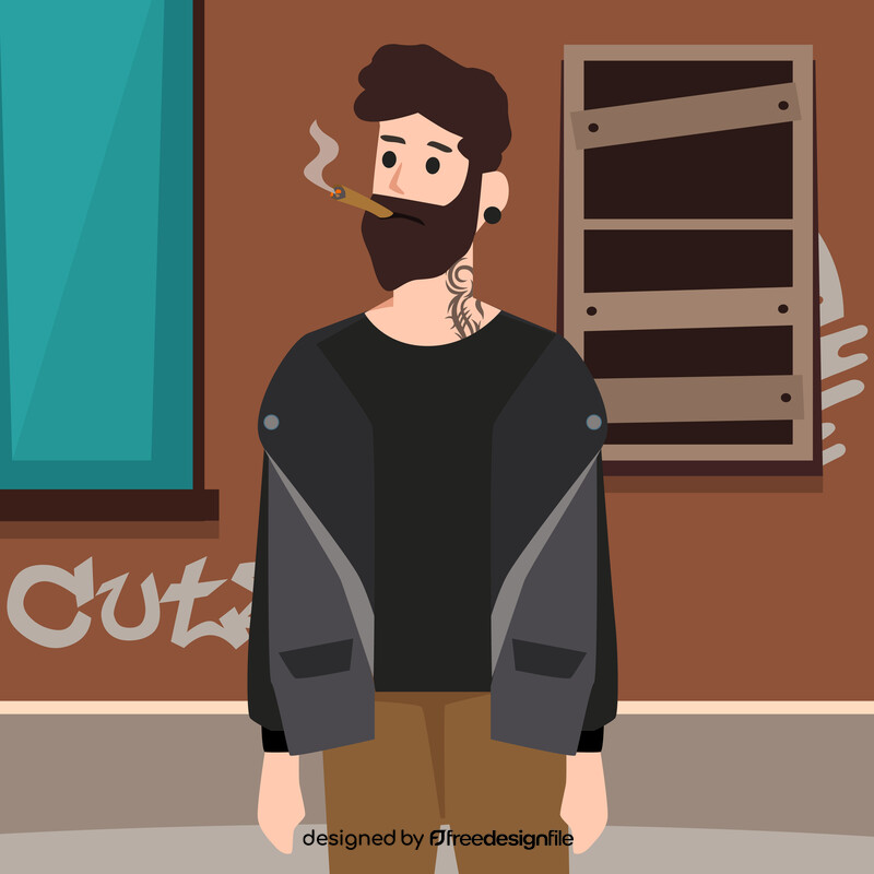 Smoking man with tattoo illustration vector