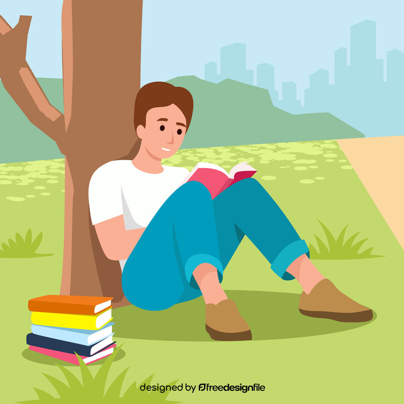 Boy reading book at park vector