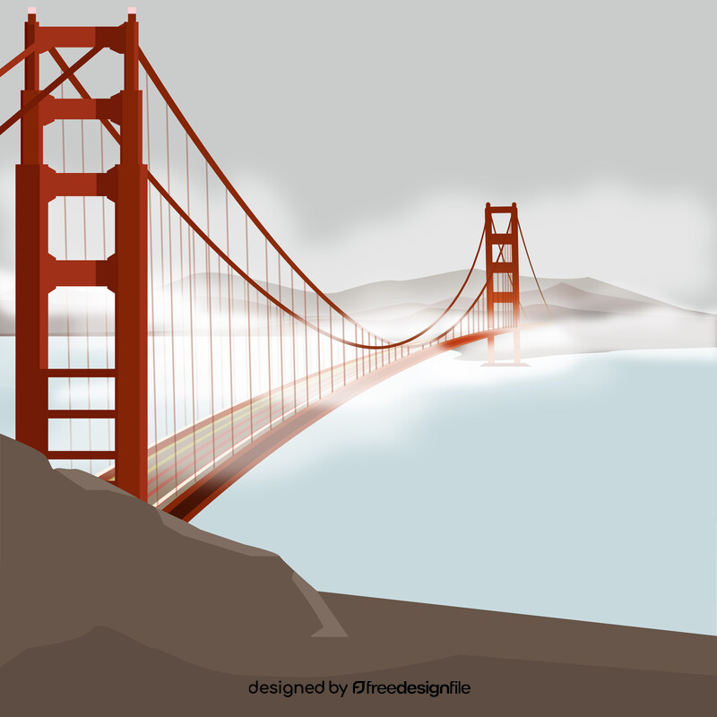 Cloudy Golden Gate Bridge illustration vector