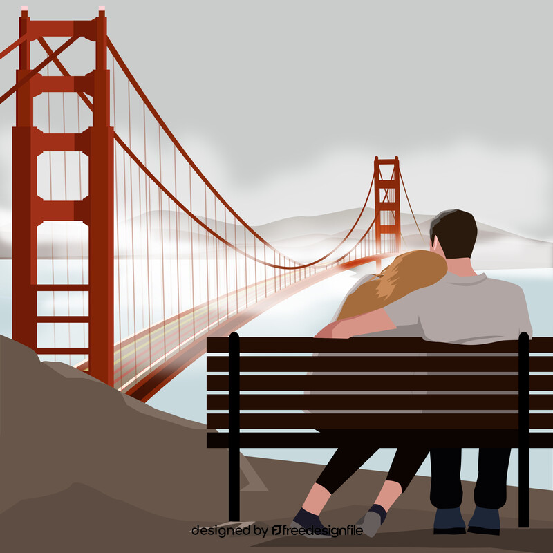 Couple in a cloudy San Francisco vector