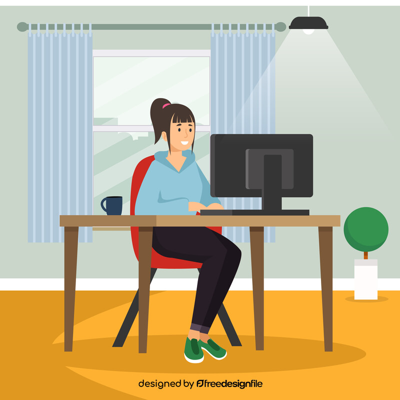 Girl working from home vector