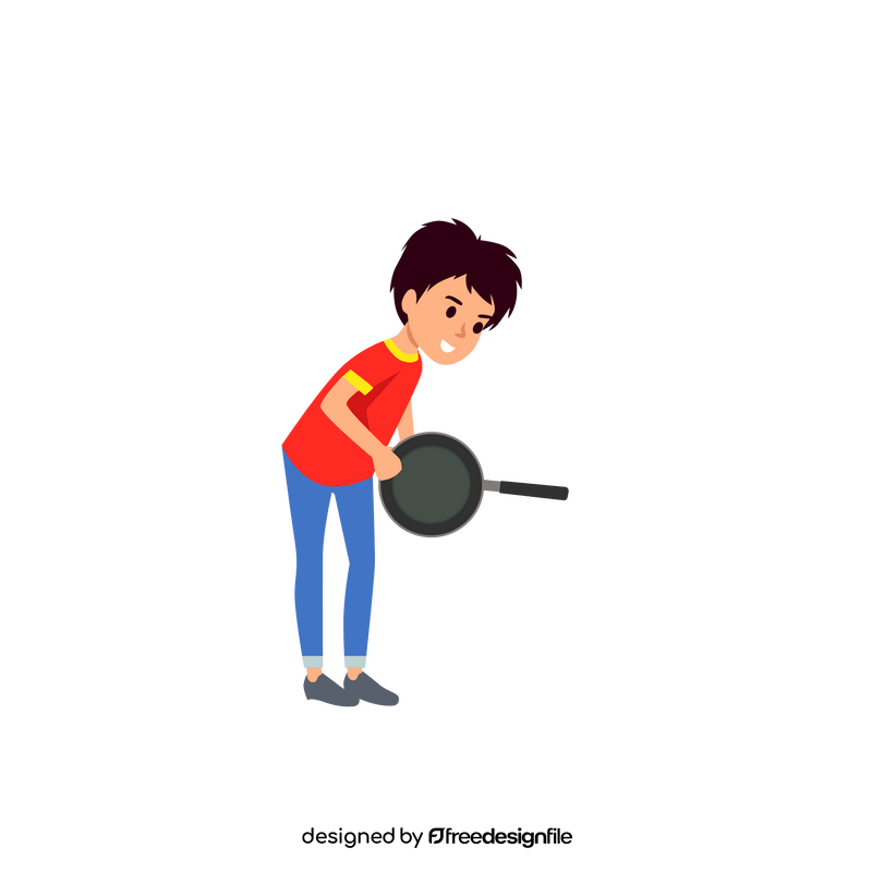 Boy holding pan clipart