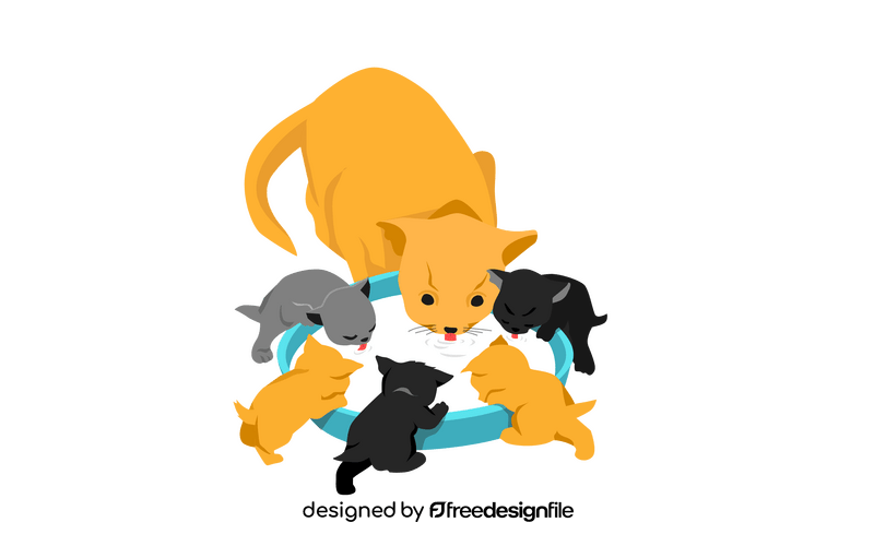 Cat and kittens clipart
