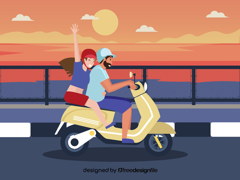 Cute couple riding scooter vector