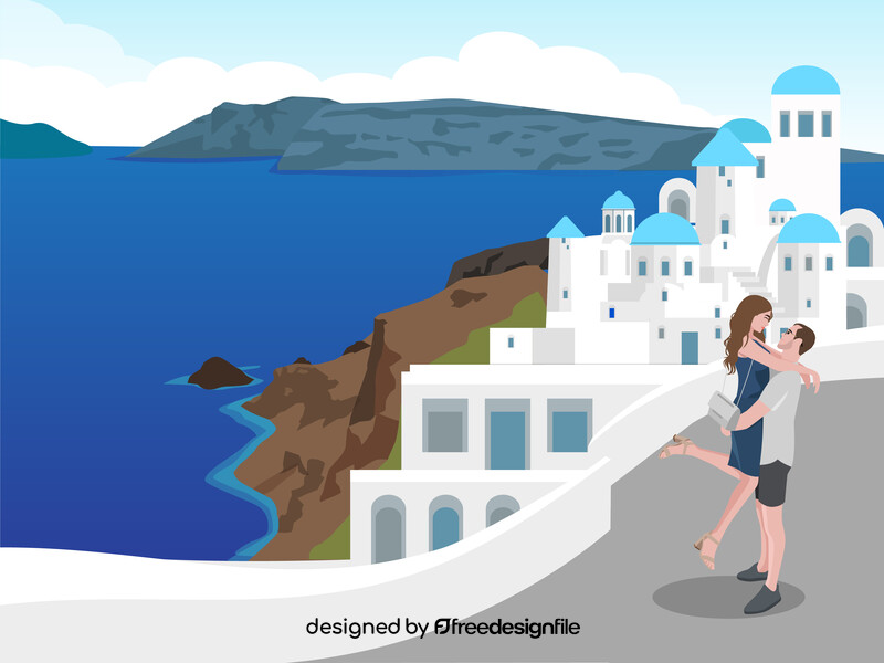 Couple honeymoon in Santorini vector