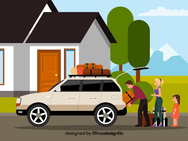 Happy family traveling by car vector