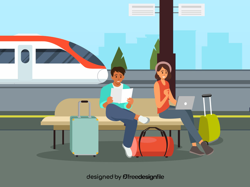 Couple waiting for the train vector