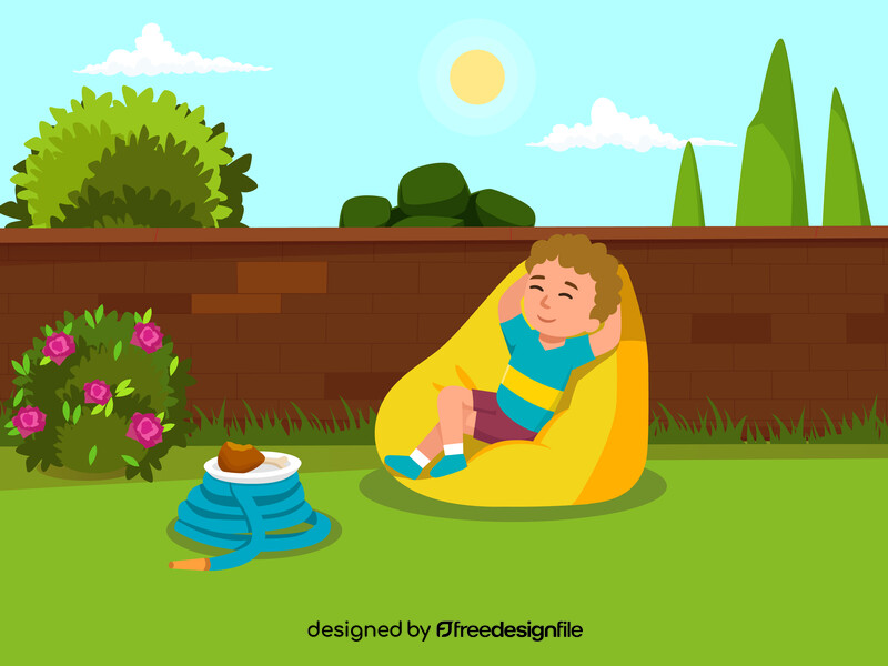 Boy relaxing backyard vector