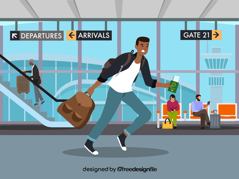 Passenger Running To Flight Boarding Gate vector