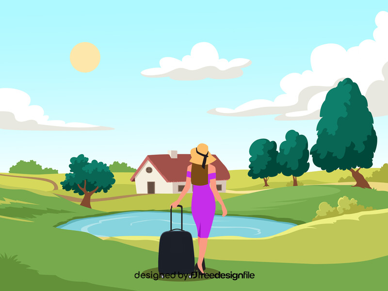 Traveling girl in village vector