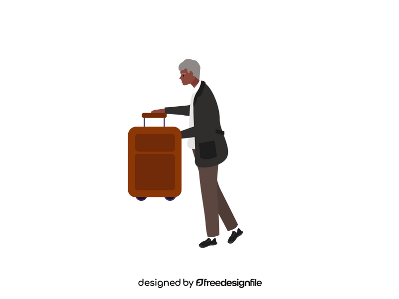 Old man with luggage clipart