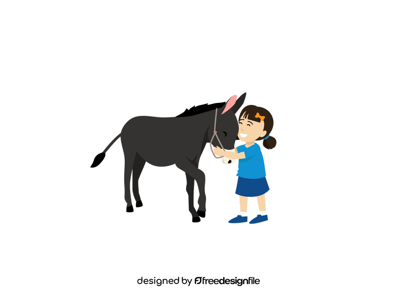 Happy kid playing with donkey clipart