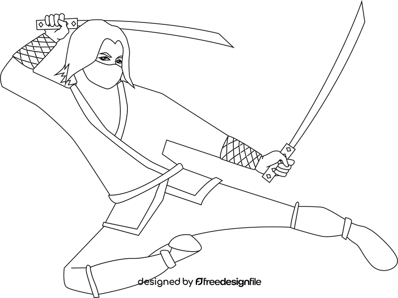 Ninja drawing black and white clipart