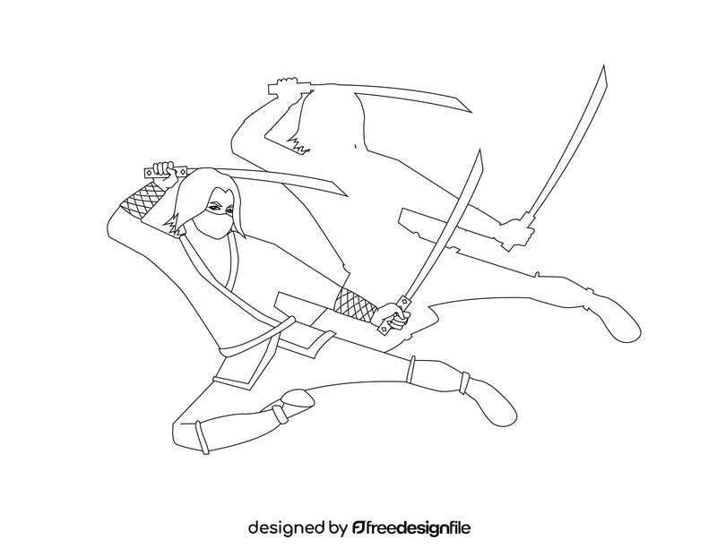 Ninja drawing black and white vector