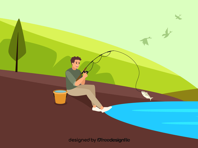 Man fishing at the lake vector