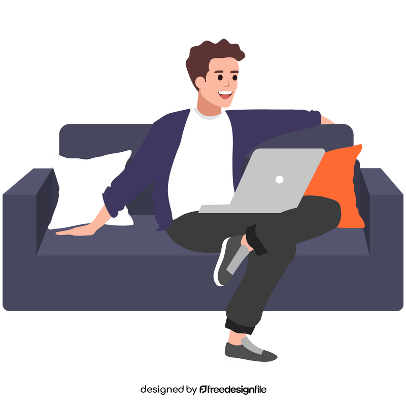 Man working at home on the couch clipart