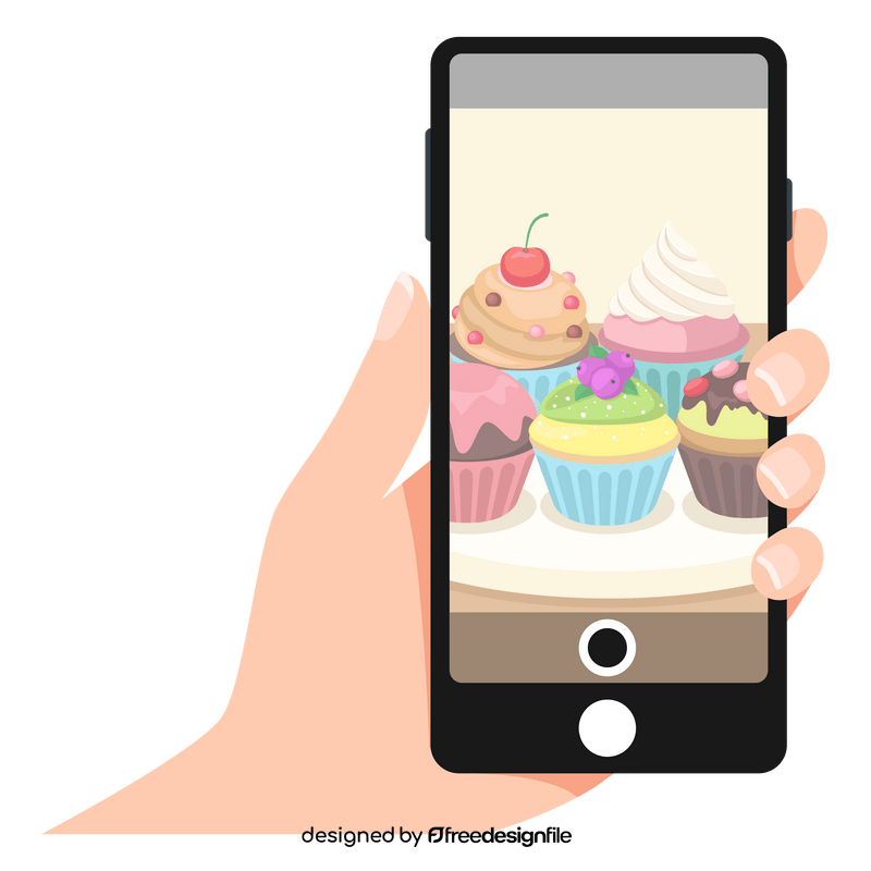 Cupcakes in smartphone display clipart