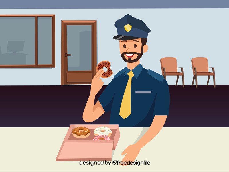 Policeman eating a donut vector