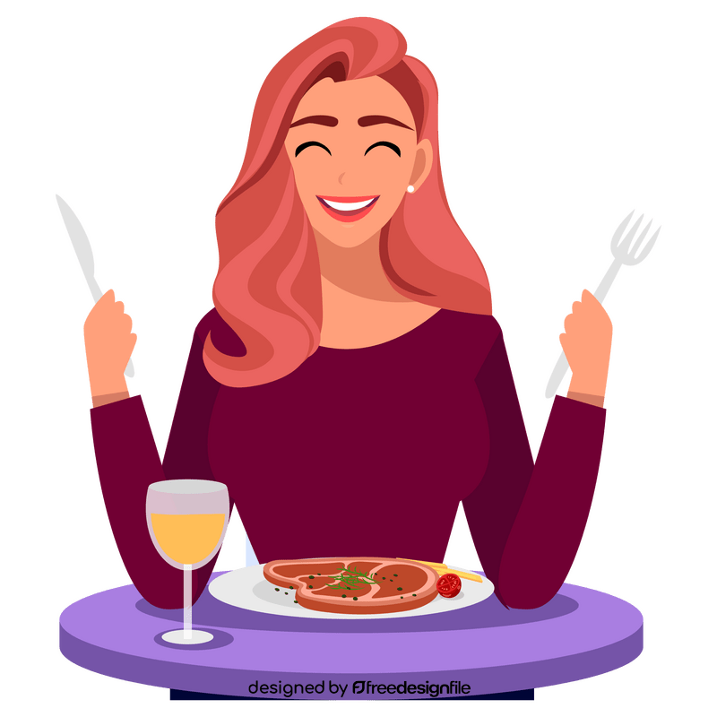 Woman having dinner in the restaurant clipart