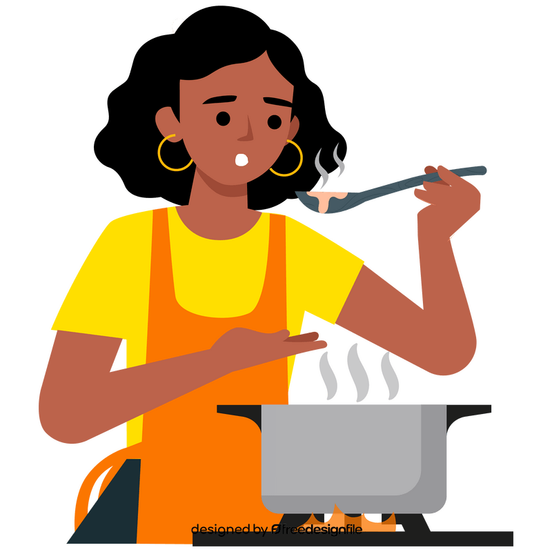Beautiful woman cooking delicious soup clipart