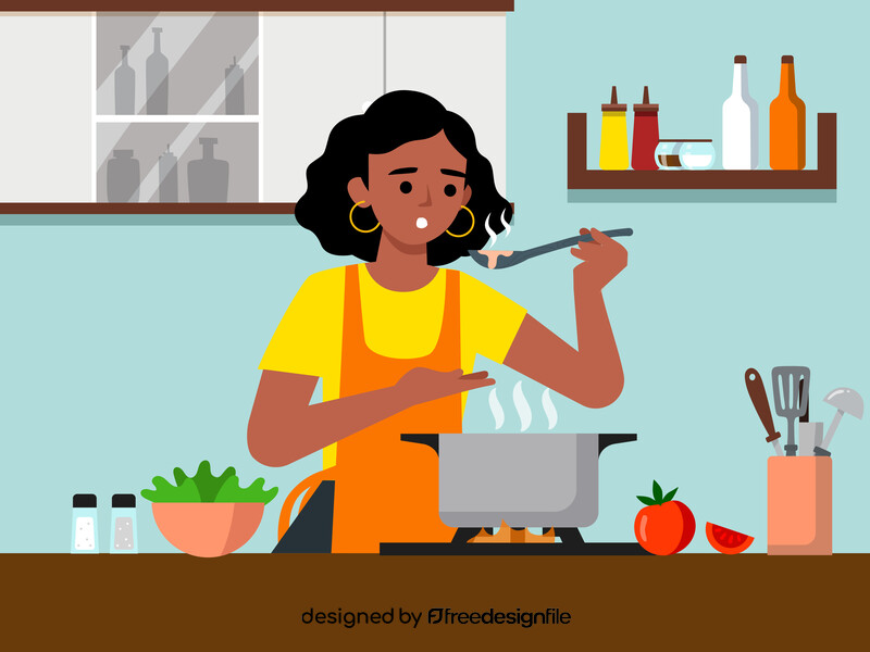 Beautiful woman cooking delicious soup vector
