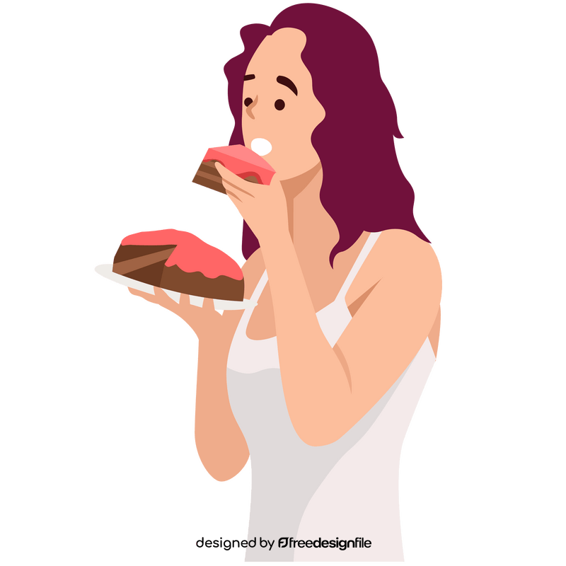 Girl eating cake at night clipart