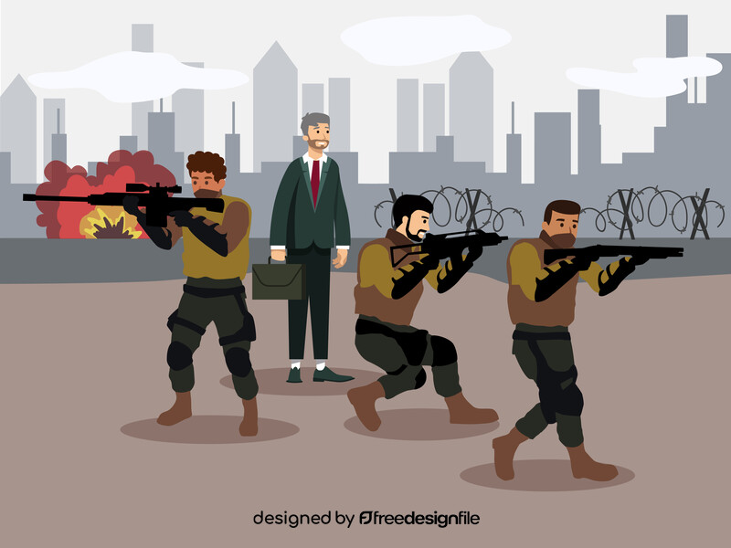 Elite soldiers protecting an important man vector