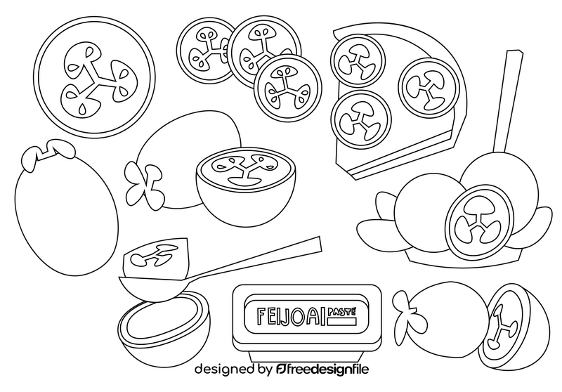 Set of feijoa black and white vector