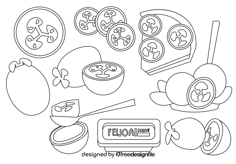 Set of feijoa black and white vector