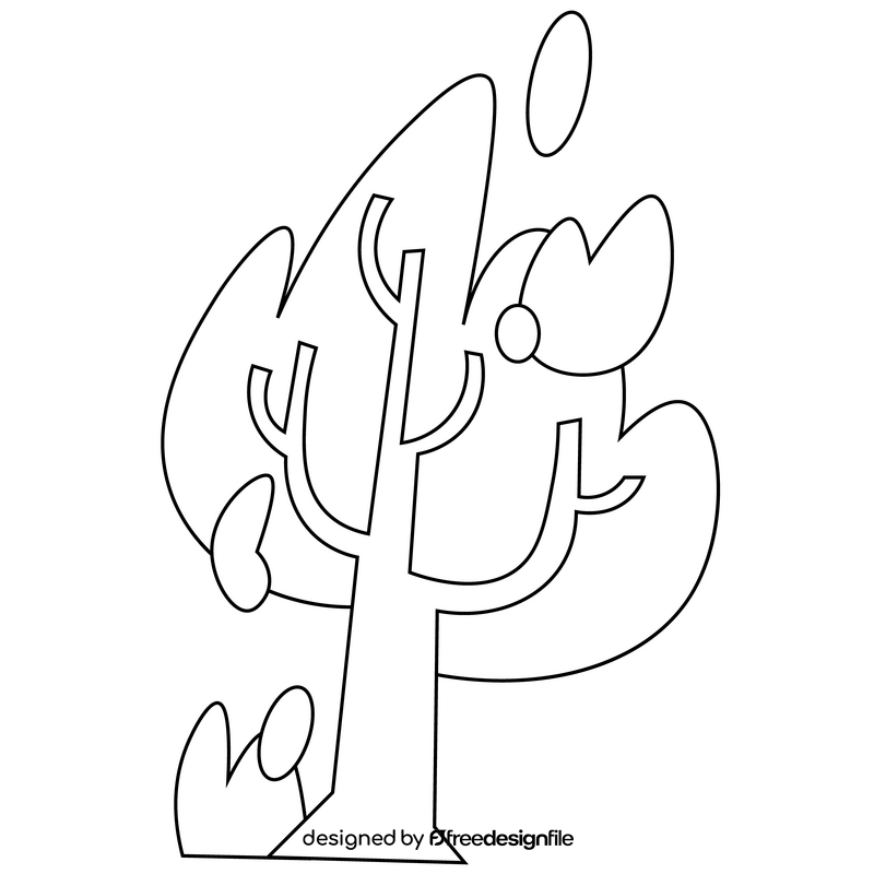 Cartoon burning tree black and white clipart