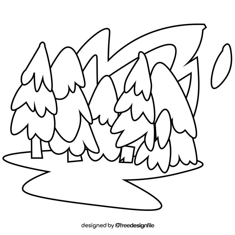 Wildfire cartoon, free burning forest black and white clipart