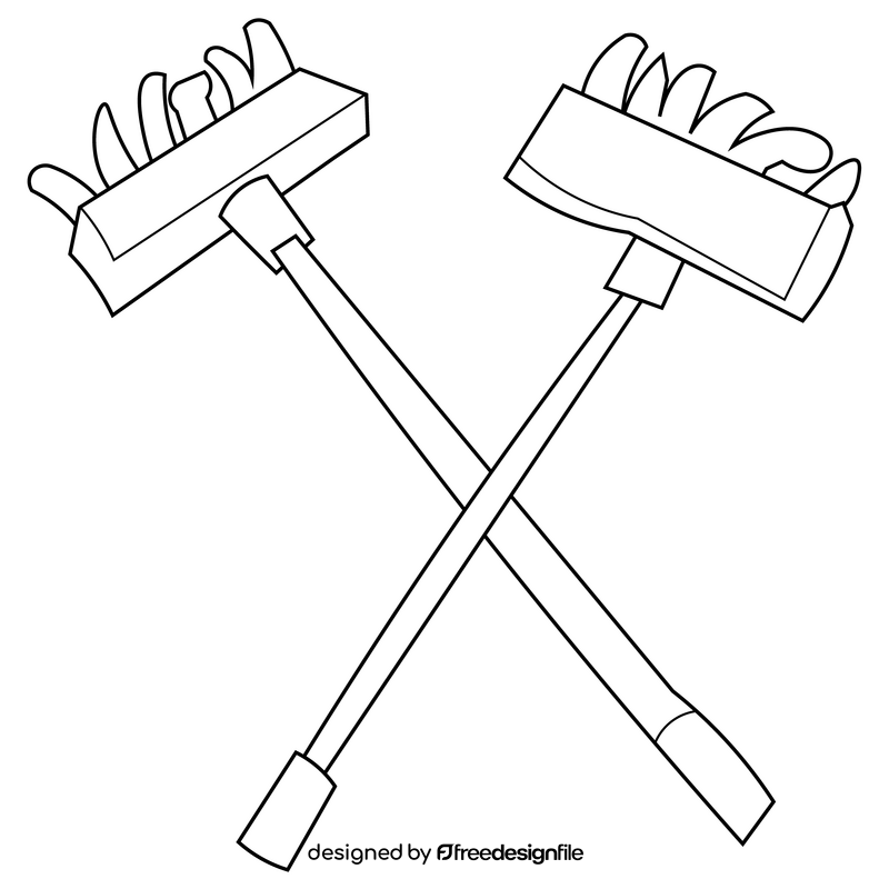 Curling brooms cartoon black and white clipart
