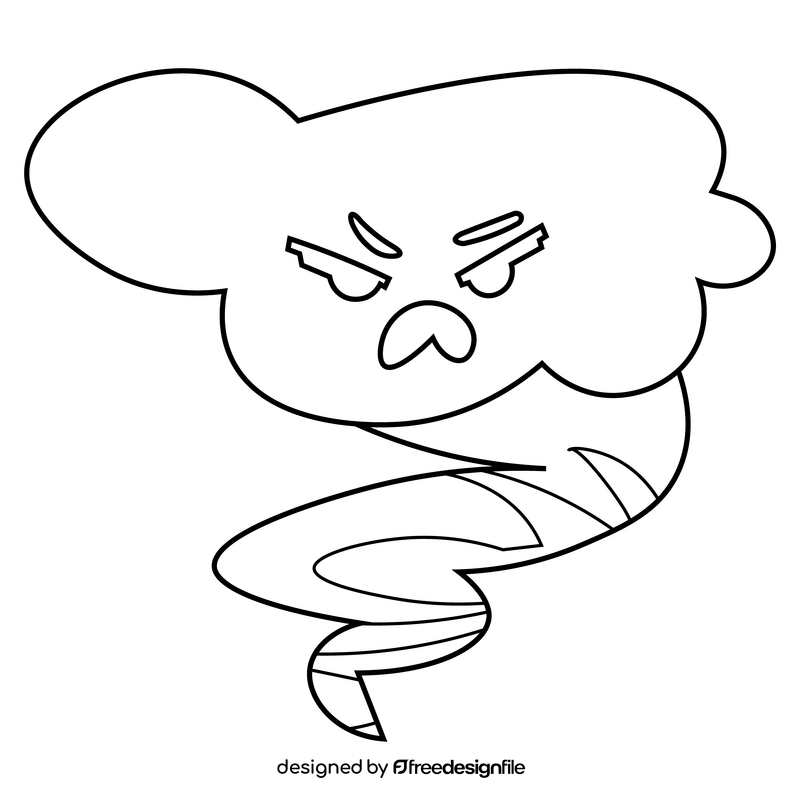Angry tornado character cartoon black and white clipart