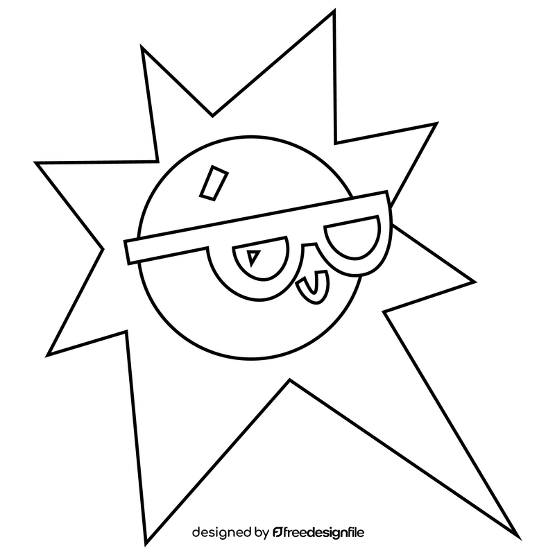 Sun with sunglasses cartoon black and white clipart