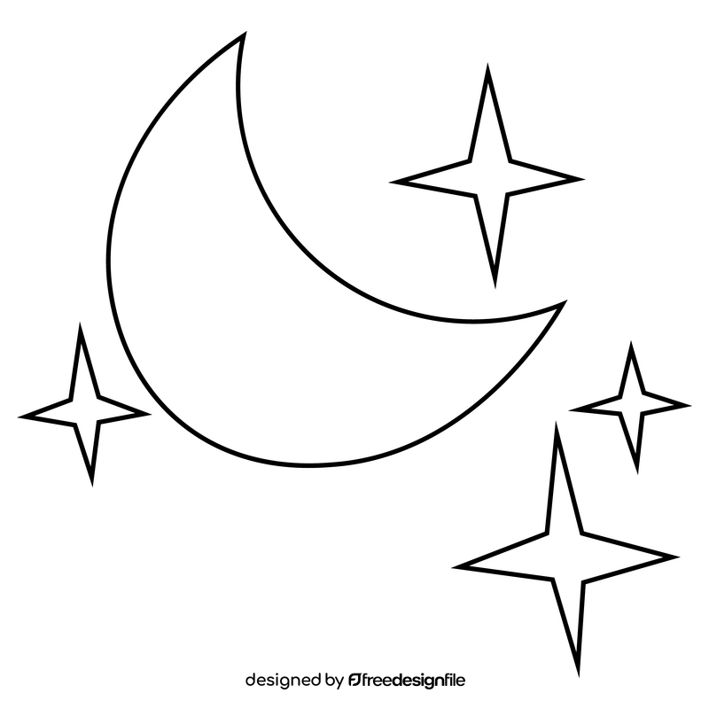 Moon and stars free black and white clipart