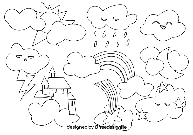 Cartoon clouds set black and white vector