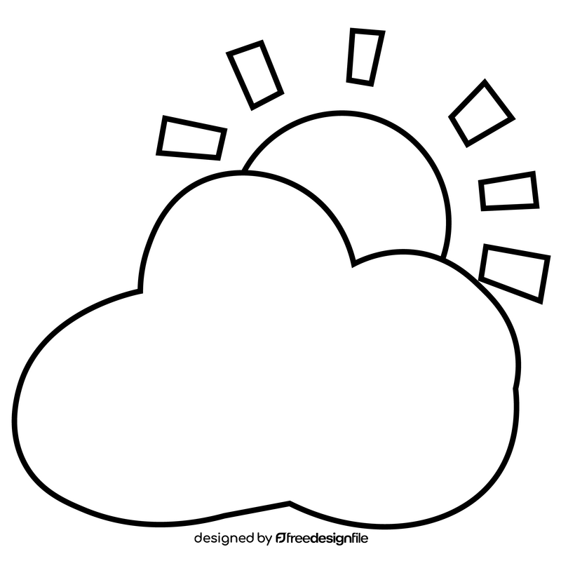 Sunny cloudy weather cartoon black and white clipart