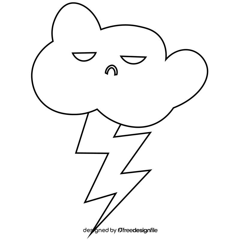 Cartoon thunderstorm, cloud lightning black and white clipart