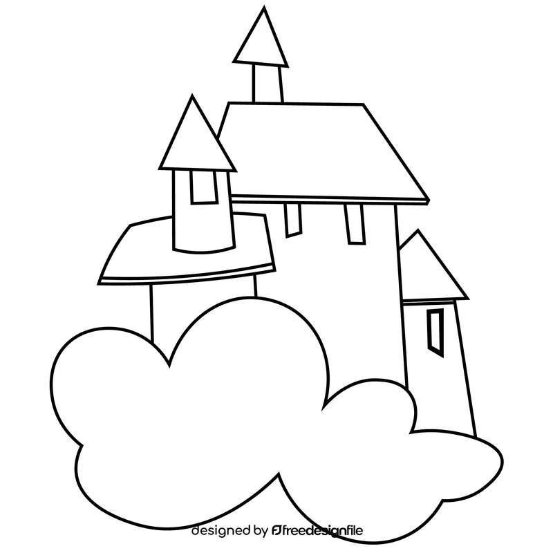 Fairytale castle in the cloud black and white clipart