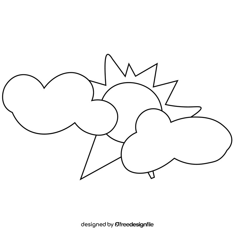 Sun and clouds cartoon drawing black and white clipart