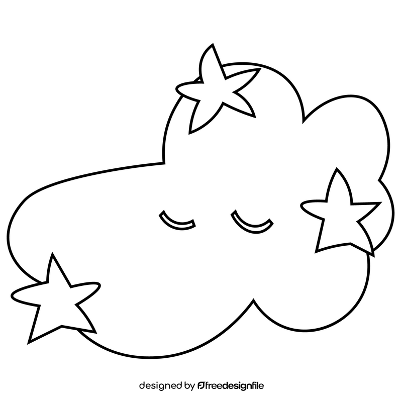 Free stars with cloud cartoon black and white clipart