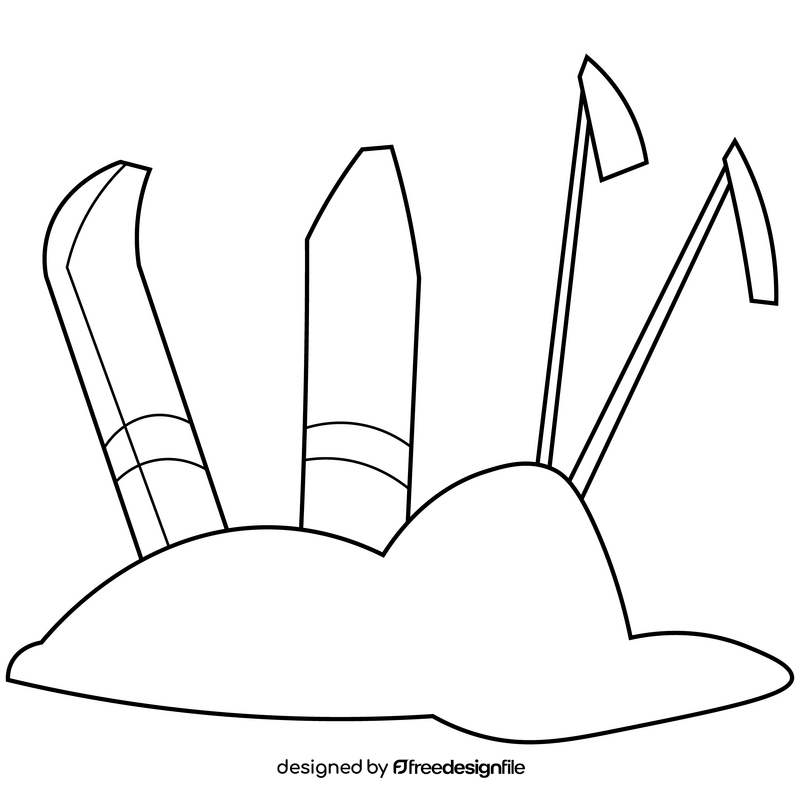 Skis and poles in snowdrift black and white clipart