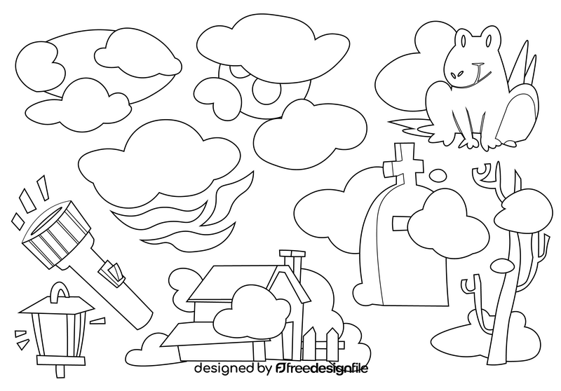 Cartoon smoke, fog and clouds set black and white vector