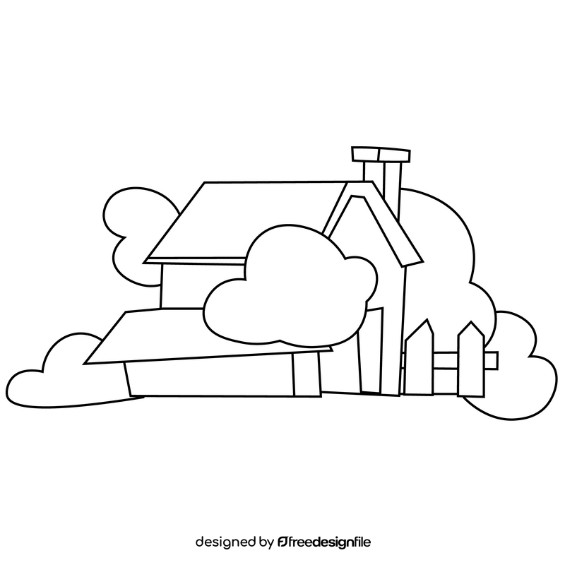 House with fog illustration black and white clipart