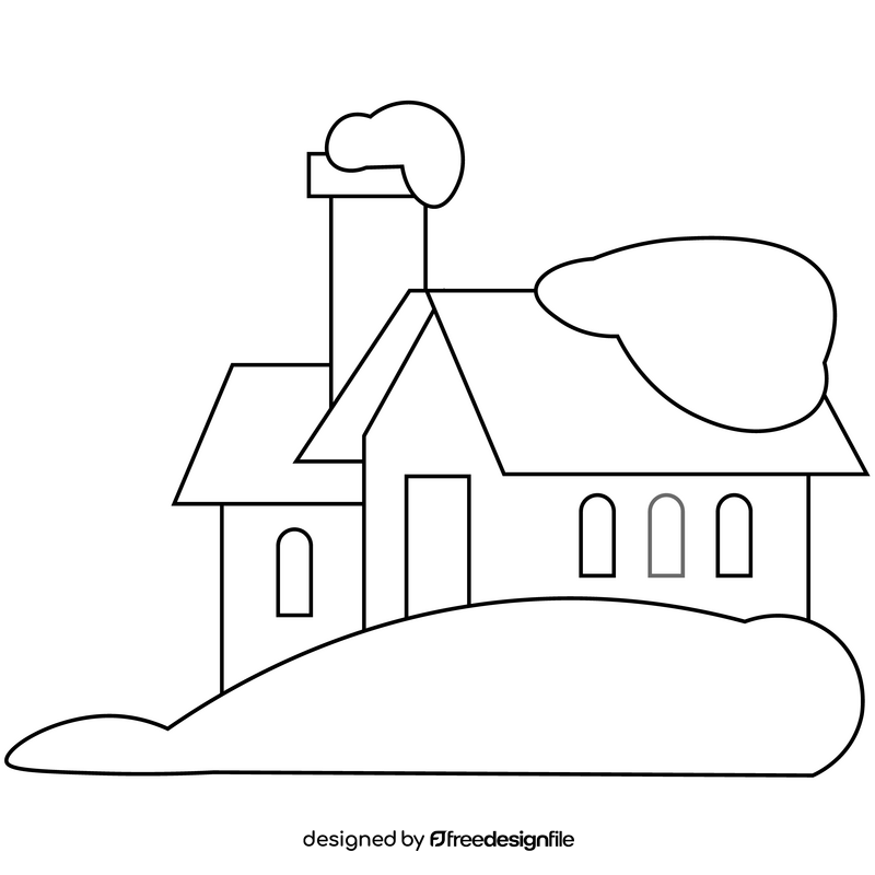 Winter house and snow black and white clipart