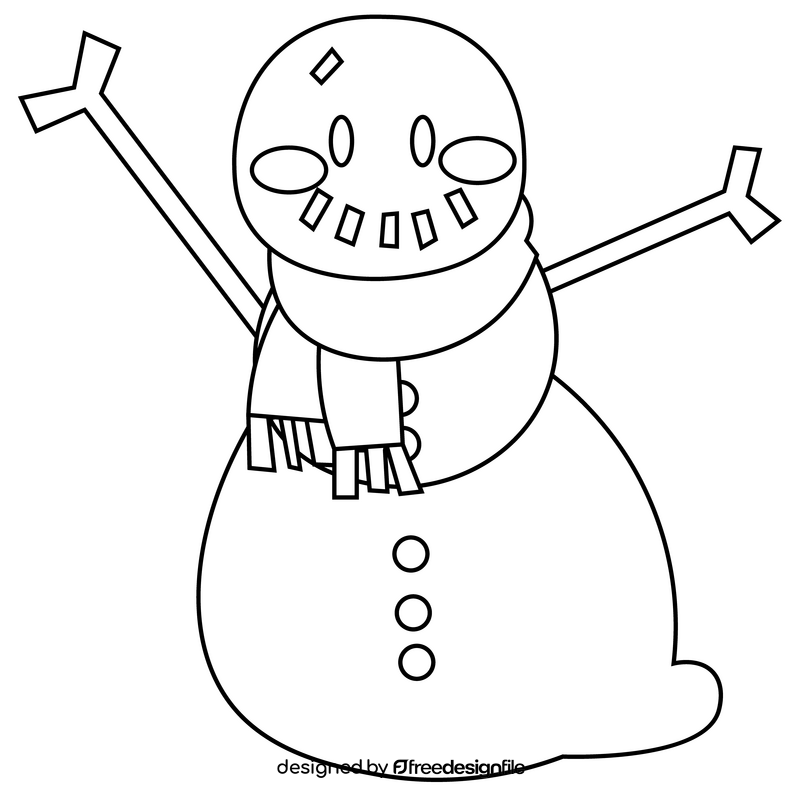 Snowman cartoon black and white clipart