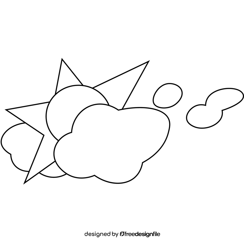 Sun and clouds cartoon black and white clipart